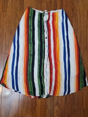 Olivaceous Multicolor Vertical Stripe Button-Front Skirt Small